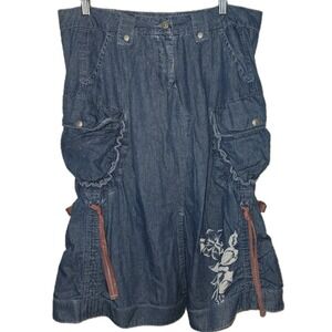 Vtg Marithe Francois Girbaud Denim Cargo Skirt Y2K Shuttle Utility Floral Sz 32
